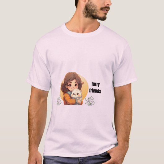かわいい猫の娘 ファーリーフレンズ 美意識Tシャツ Tシャツ (正面)