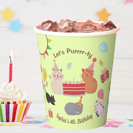 かわいい猫の子供の誕生日パーティー 紙コップ