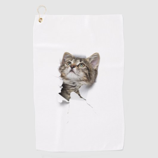 かわいい猫の子猫の穴の壁 ゴルフタオル (正面)