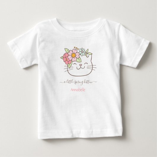 かわいい猫の子猫ネームガール春フローラ ベビーTシャツ (正面)