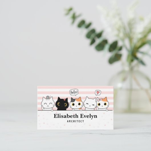 かわいい猫の子猫家族の漫画 名刺 (スタンド正面)