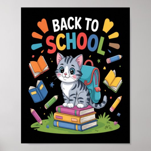 かわいい猫の学生の学校の再開のお祝い ポスター (正面)