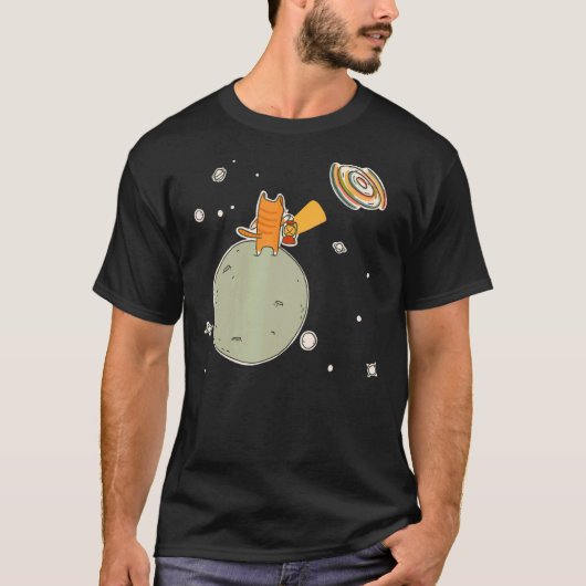 かわいい猫の宇宙アート Tシャツ (正面)