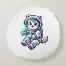 かわいい猫の宇宙飛行士が地球を抱えた漫画風スペースアート