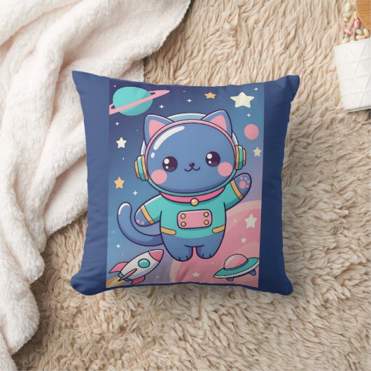 かわいい猫の宇宙飛行士 宇宙の冒険 かわいいコスモス クッション (ブランケット)