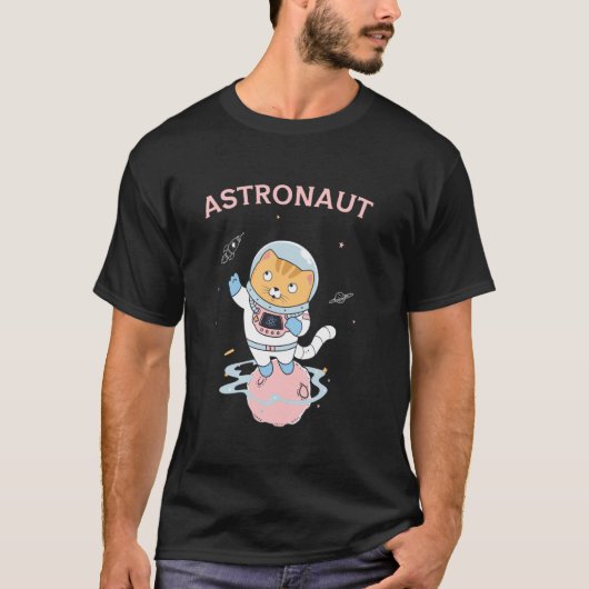 かわいい猫の宇宙飛行士 - 宇宙冒険デザイン Tシャツ (正面)