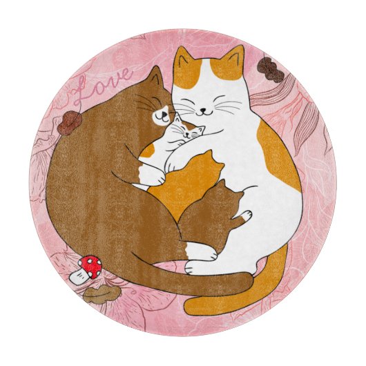 かわいい猫の家族 カッティングボード (正面)