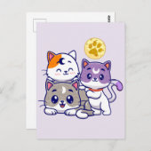 かわいい猫の家族 ポストカード (正面/裏面)