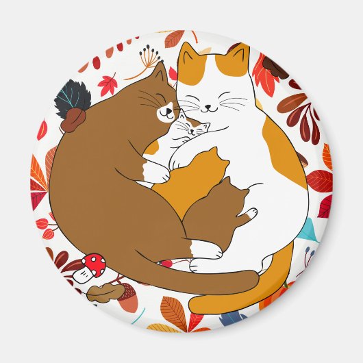 かわいい猫の家族 マグネット (正面)