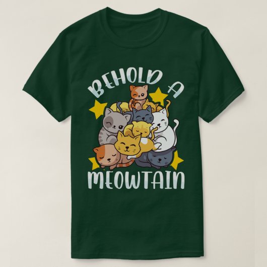 かわいい猫の山の子猫を見おもしろいる Tシャツ (デザイン正面)