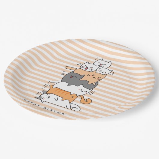 かわいい猫の山ハッピーバースデー ペーパープレート (アングル)