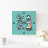 かわいい猫の山積み、猫と過ごす時間 スクエア壁時計 (ホーム)