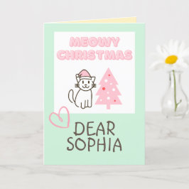 かわいい猫の帽子と木のハッピーなクリスマスパステルカード カード