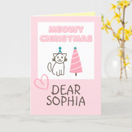 かわいい猫の帽子と木のハッピーなクリスマスパステルカード カード