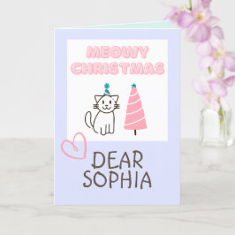 かわいい猫の帽子と木のハッピーなクリスマスパステル カード