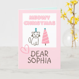 かわいい猫の帽子と木のハッピークリスマスパステル カード