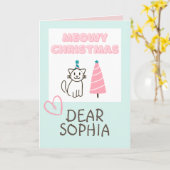 かわいい猫の帽子と木のハッピークリスマス パステル カード (黄色い花)