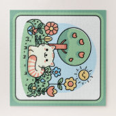 かわいい猫の庭の落書きアート ジグソーパズル (横)