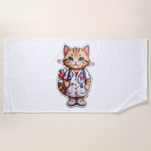 かわいい猫の心臓病ナース ビーチタオル (正面)