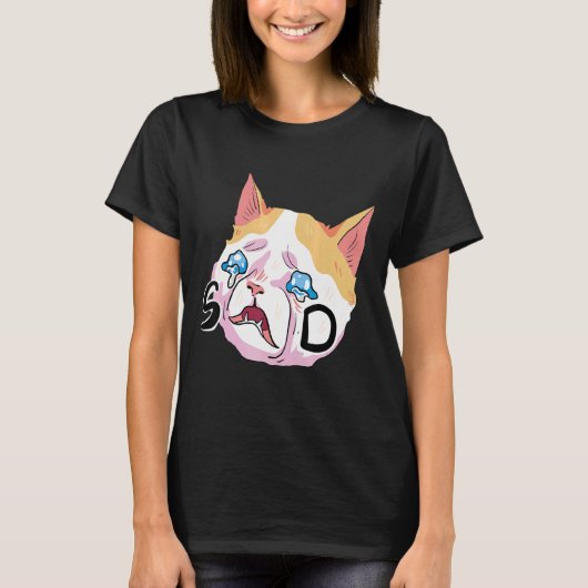 かわいい猫の悲しい女性、猫猫 Tシャツ (正面)