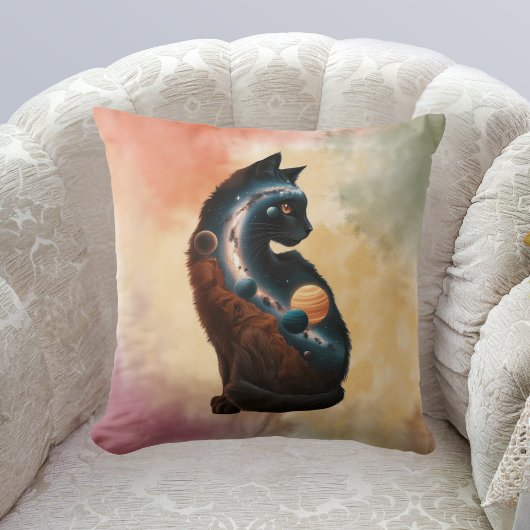 かわいい猫の惑星&星，おもしろい動物，水彩 クッション