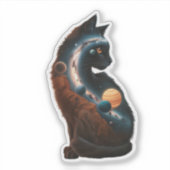 かわいい猫の惑星 月 星、水彩画、アニマル シール (正面)