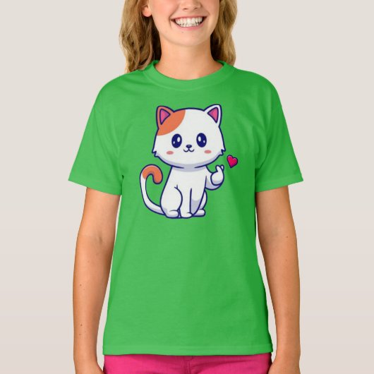 かわいい猫の愛のサイン手57577 Tシャツ (正面)