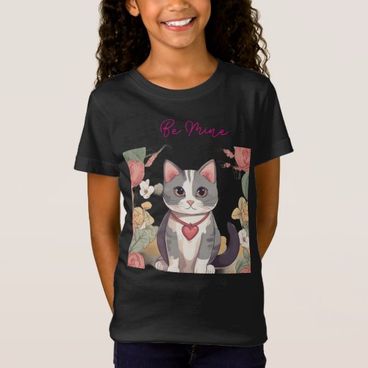 かわいい猫の愛のTシャツ 子供用 | スイートバレンタインC Tシャツ (正面)