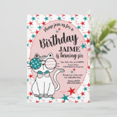かわいい猫の愛国的な誕生日パーティーの星のスプリンクル 招待状 (スタンド正面)