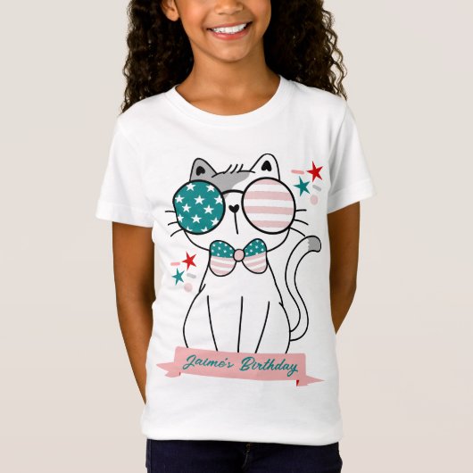 かわいい猫の愛国的な誕生日パーティー Tシャツ (正面)