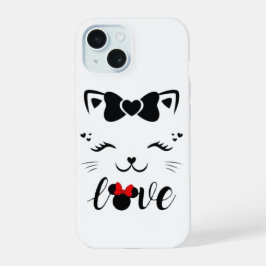 かわいい猫の愛 ミニーマウスのリボン iPhoneケース iPhone 15ケース