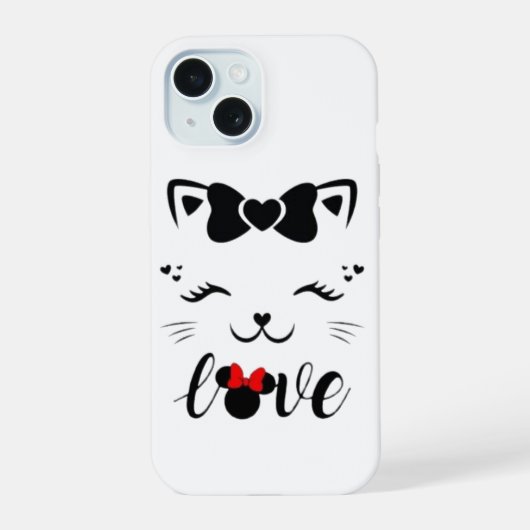 かわいい猫の愛 ミニーマウスのリボン iPhoneケース iPhone 15ケース (裏面)