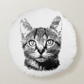 かわいい猫の手描きの子ネコの黒く及び白い猫の鳴き声 ラウンドクッション (裏面)
