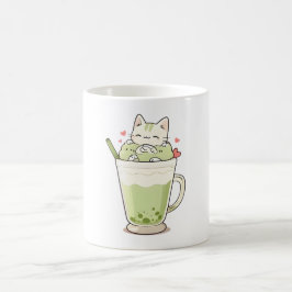 かわいい猫の抹茶タピオカドリンクのデザイン コーヒーマグカップ