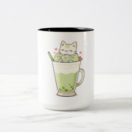かわいい猫の抹茶ボバドリンクの可愛いデザイン ツートーンマグカップ
