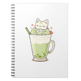 かわいい猫の抹茶ボバドリンクの可愛いデザイン ノートブック