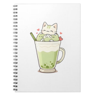 かわいい猫の抹茶ボバドリンクの可愛いデザイン ノートブック