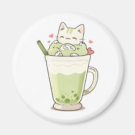かわいい猫の抹茶ボバドリンクの可愛いデザイン マグネット