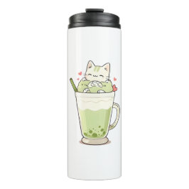 かわいい猫の抹茶ボバドリンクのKawaiiデザイン タンブラー