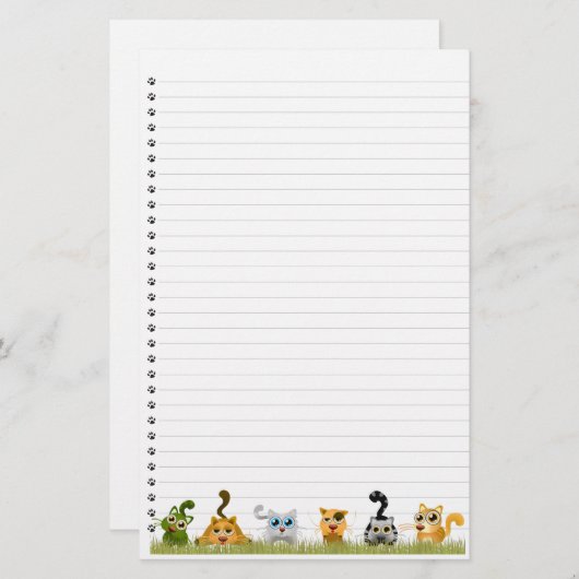 かわいい猫の文房具が並ぶ 便箋 (正面/裏面)