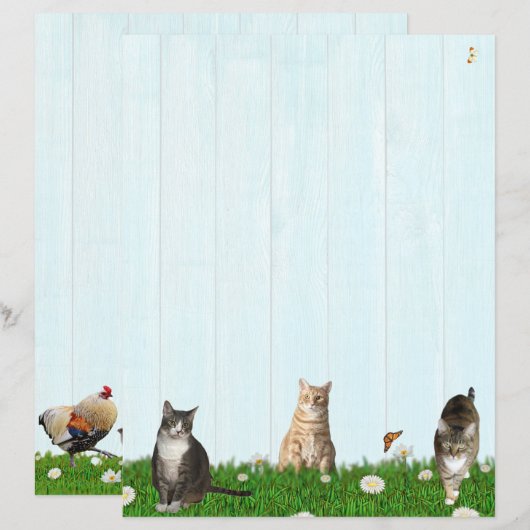 かわいい猫の文房具 - 裏面にニワトリを追加 (正面/裏面)