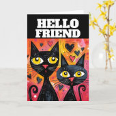 かわいい猫の新年グリーティングカード カード (黄色い花)