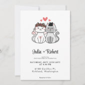 かわいい猫の新郎新婦シンプル結婚の 招待状 (正面)