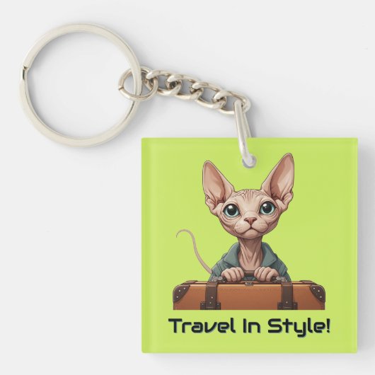 かわいい猫の旅行者 - 猫好きのためのギフト キーホルダー (正面)