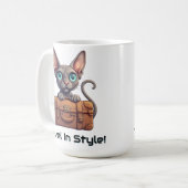 かわいい猫の旅行者 - 猫好きのためのギフト コーヒーマグカップ (正面左)