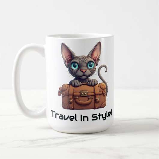 かわいい猫の旅行者 - 猫好きのためのギフト コーヒーマグカップ (左)