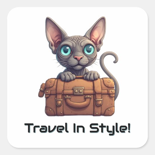 かわいい猫の旅行者 - 猫好きのためのギフト スクエアシール (正面)
