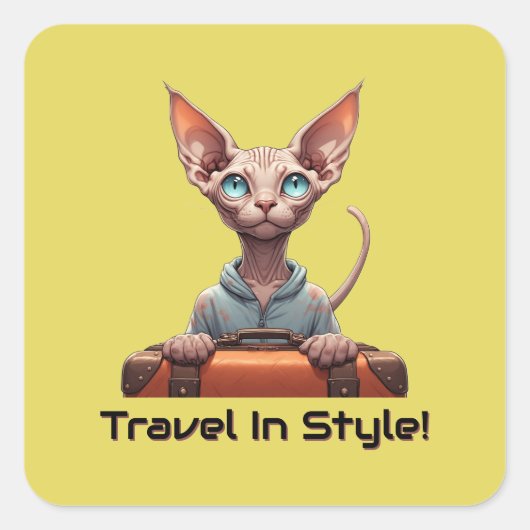 かわいい猫の旅行者 - 猫好きのためのギフト スクエアシール (正面)