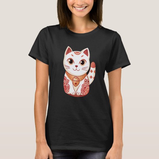 かわいい猫の日本のお守り Tシャツ (正面)