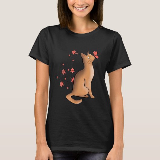 かわいい猫の日本の花 Tシャツ (正面)